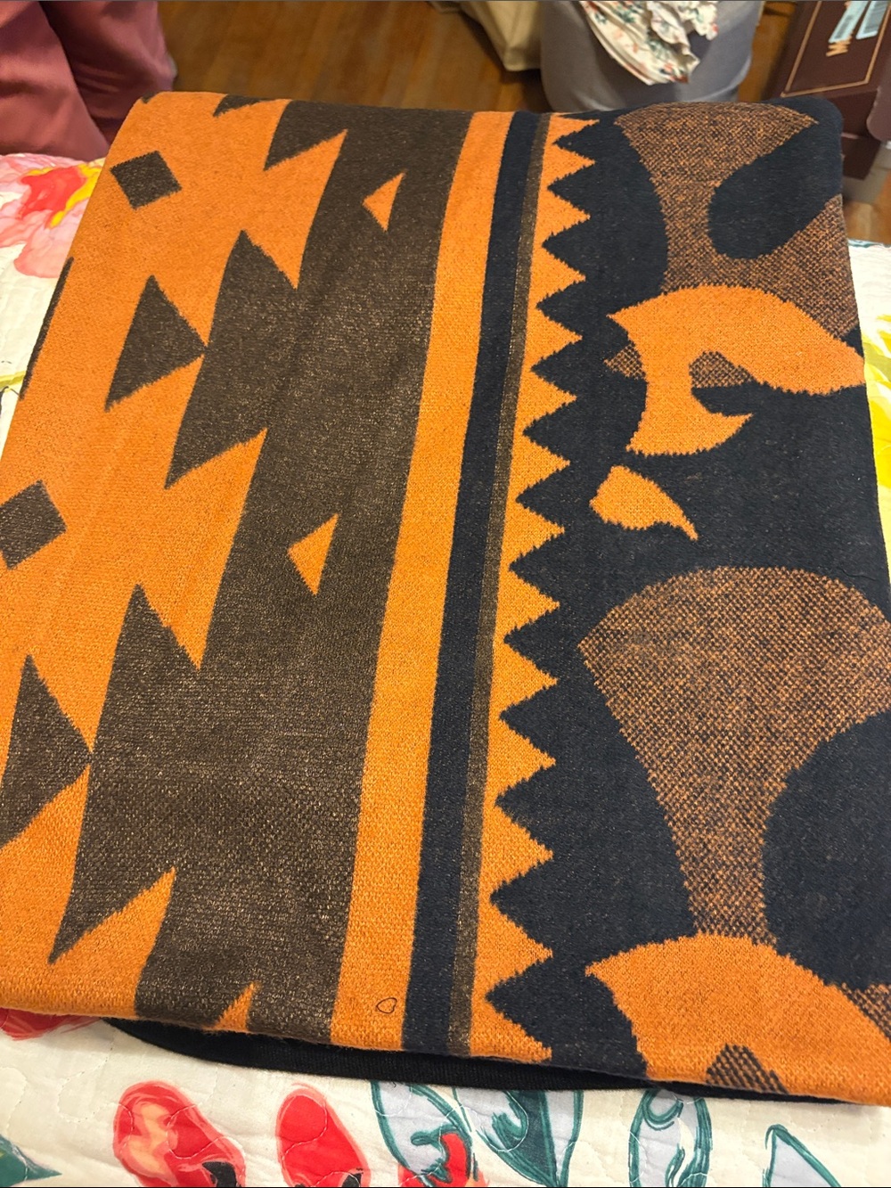 Acushla Brown and Black Geometric Wool Blend Blanket